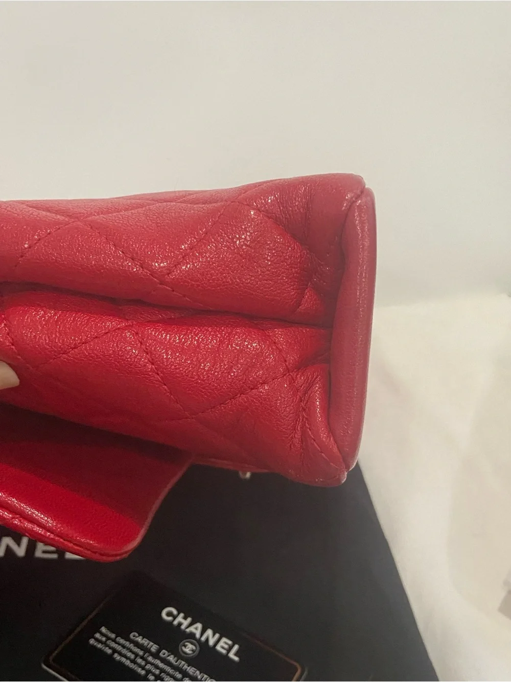 Chanel Quilted shiny Letaher Red Flap Bag